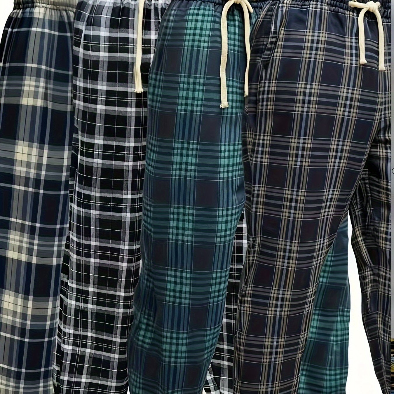 4-Pc Men'S Casual Plaid Pants - Non-Stretch Trousers with Drawstring Waist, Regular Fit All-Season Formal & Everyday Pants for Office, Casual Attire - Available in