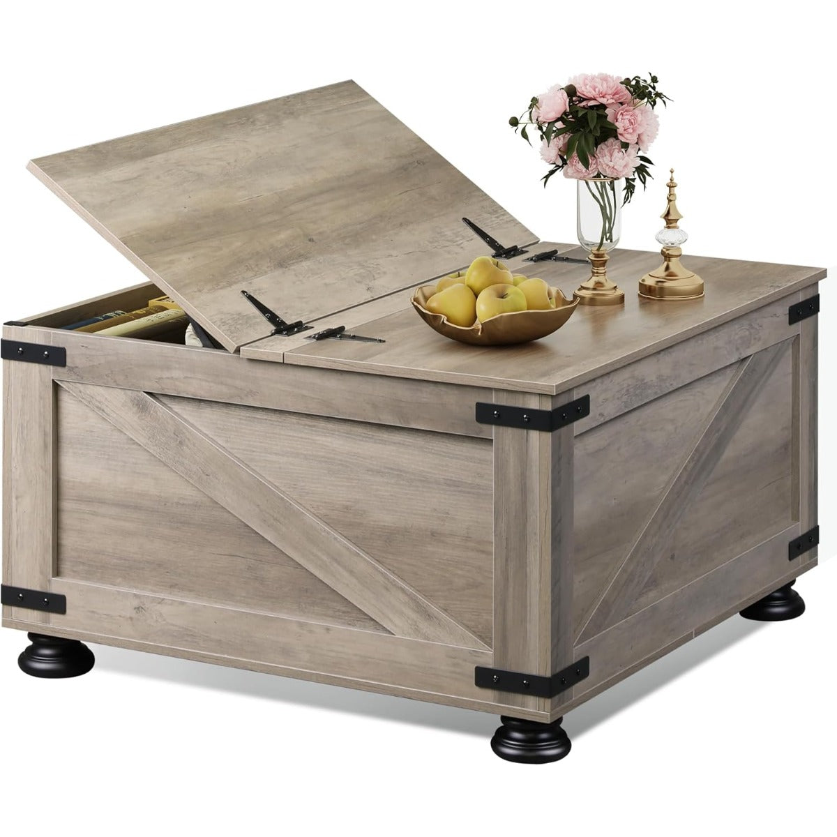 Farmhouse End Tables, 31.5" Square Wood Center End Table with Flip-Top Lids And Large Hidden Storage Compartment Accent Furniture for Dining Room