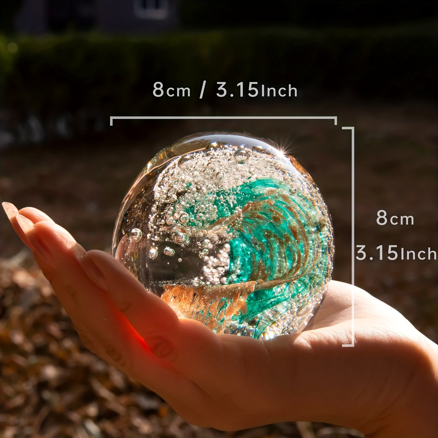 KANGMING Ocean Style Handmade Blown Glass Wave Paperweight, a Small Decorative Statue for Home Collection, Handcrafted Art Ornament, Collectible Souvenir, Blending Sky Blue with Golden Sand (8 Cm / 3.15 Inches / 700 Grams / 1