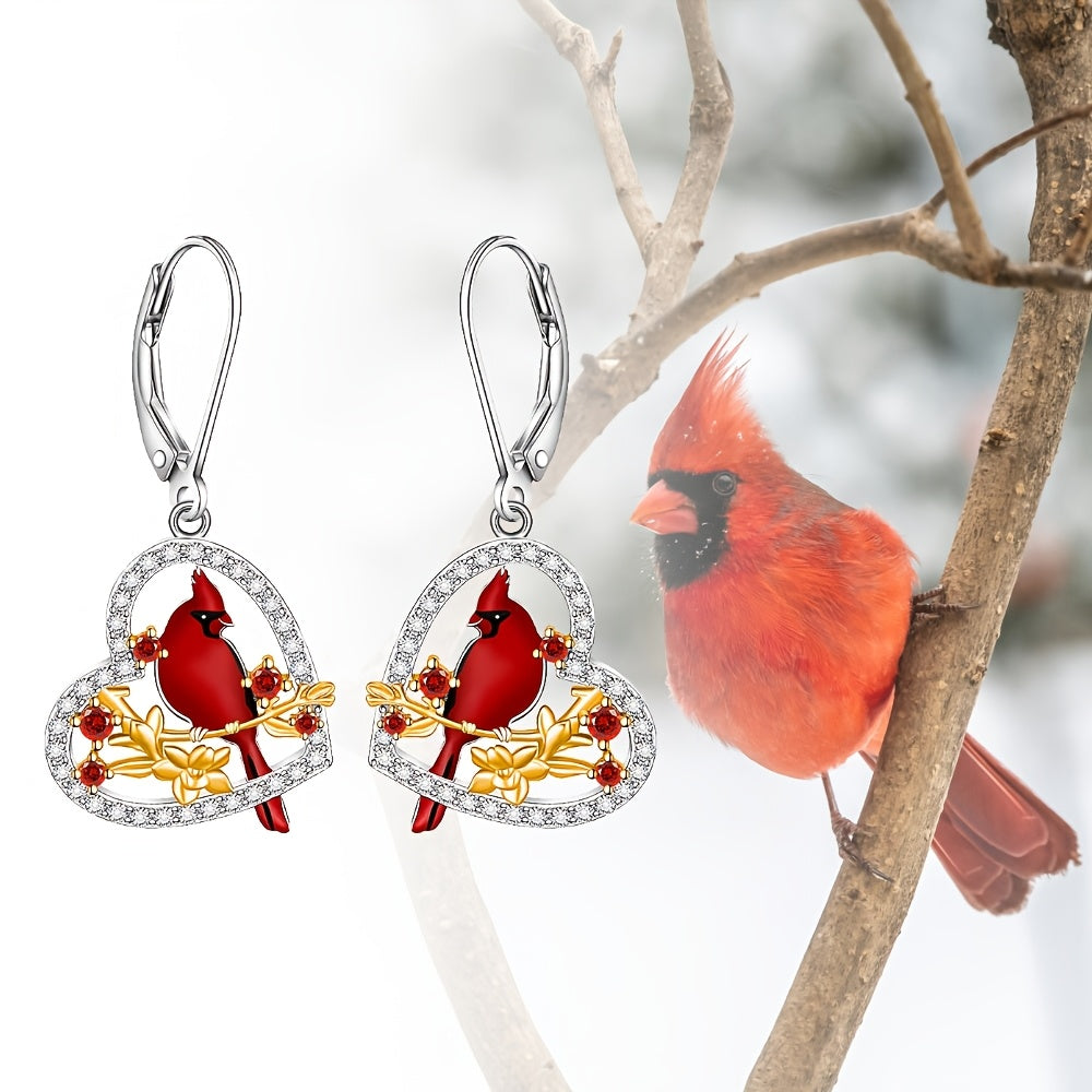 Red Bird Cardinal Earrings for Women, 925 Sterling Silver Cardinal Appears When an Angel Approaches Drop Earrings, Heart Shaped Cardinal Jewelry Memorial Gift, Best Choice for Christmas Gift