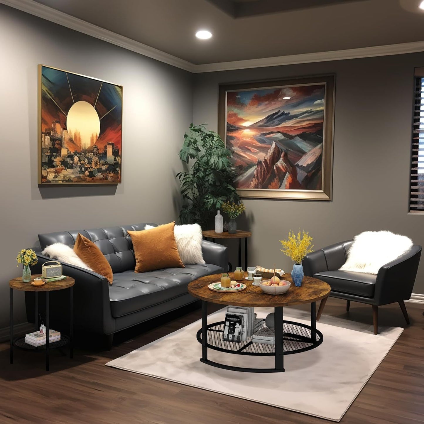 3-Piece Coffee Table Set – Rustic Brown Center Table & 2 End Tables, Modern Living Room Furniture for Small Space or Apartment