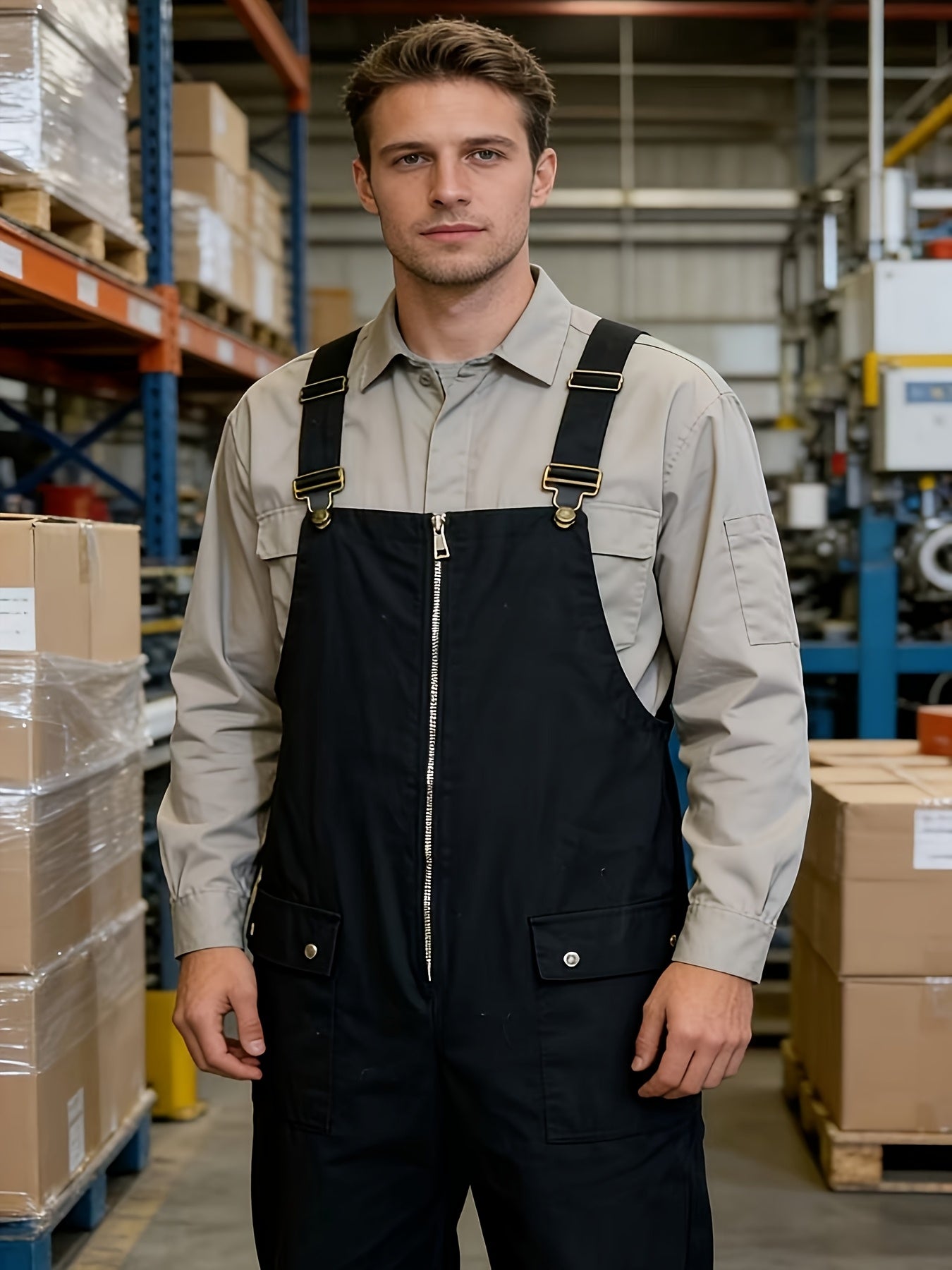 European And American Retro Men's Jumpsuits, New Loose And Casual Bib Pants for Spring And Autumn, Adjustable Shoulder Straps, Long Front, Work Pants Loved By Farmers, Wear-resistant And Durable, Easily Cope with Various Jobs