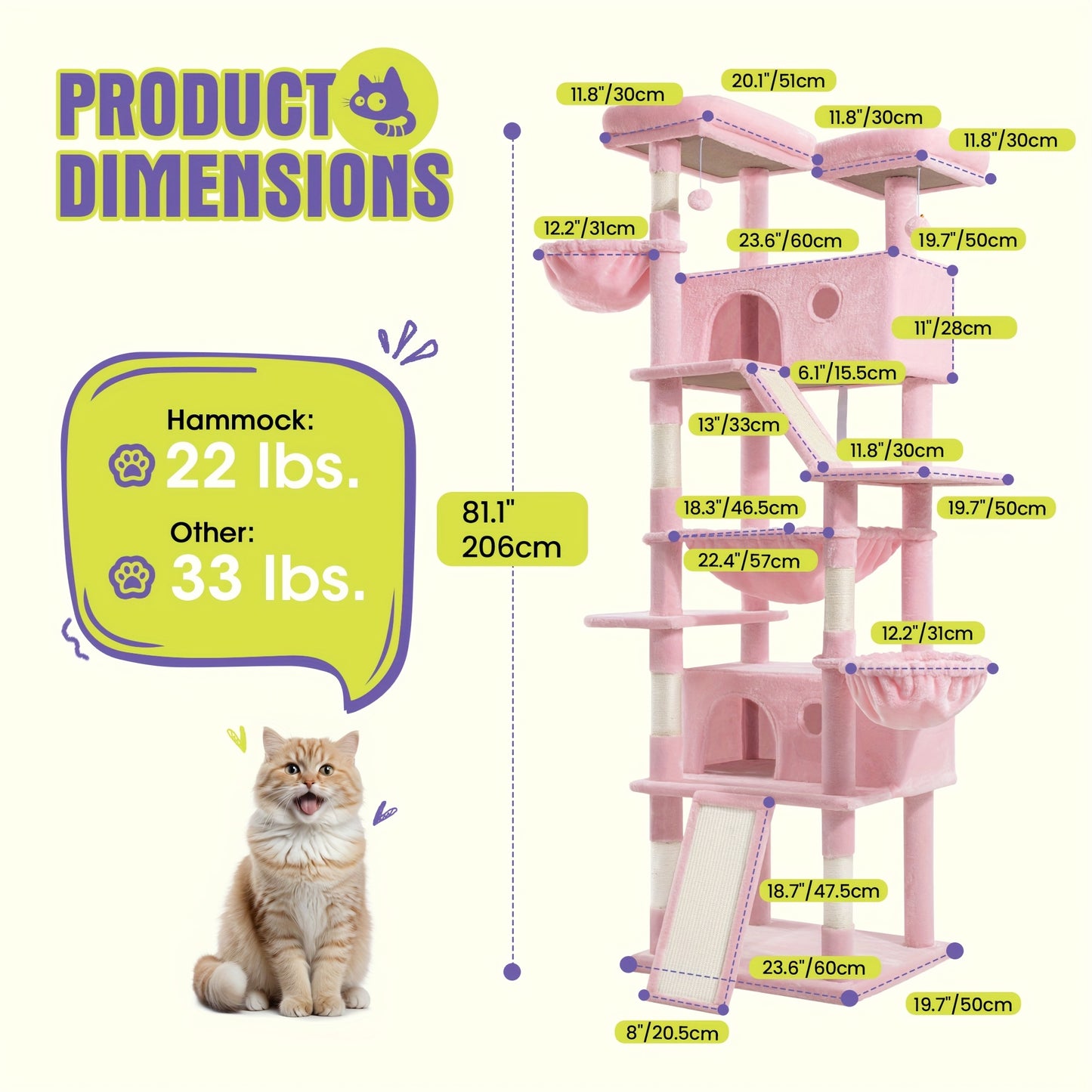 WEEWAY Multi-Level Cat Tree Tower for Indoor Cats - Modern Space-Saving design with Scratching Posts, Plush Perches, Hanging Platforms, Entryways - Sturdy Construction for Climbing, Scratching, Resting - Ideal Gift for Kittie