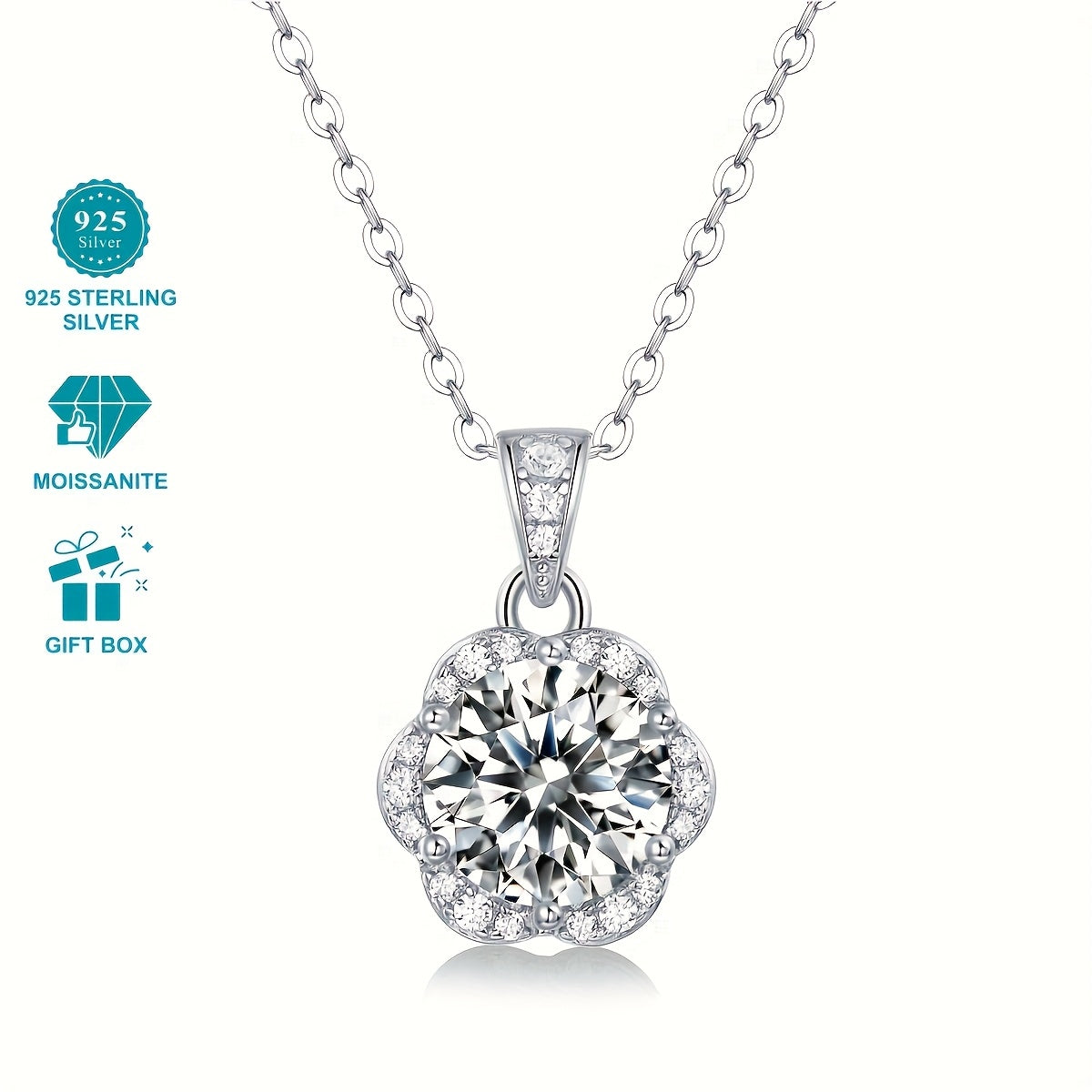 S925 Silver 0.25/1/2 Carat Moissanite Necklace, High-Quality Elegant and Exquisite Women's Fashion Pendant Necklace, 925 Silver Necklace, Women's Jewelry Necklace for Daily Wear/Party/Birthday/Anniversary, Perfect Gift for Lo