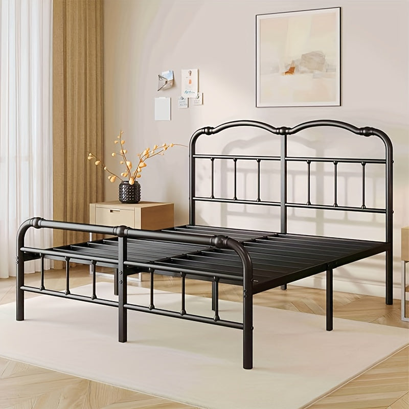 Queen Size Bed Frame with Headboard and Footboard | 18 Inches High, 3500 Pounds Heavy Duty Metal Slats, No Box Spring Needed, Noise-Free, Black, Contemporary Style, Metal Material, Assembled