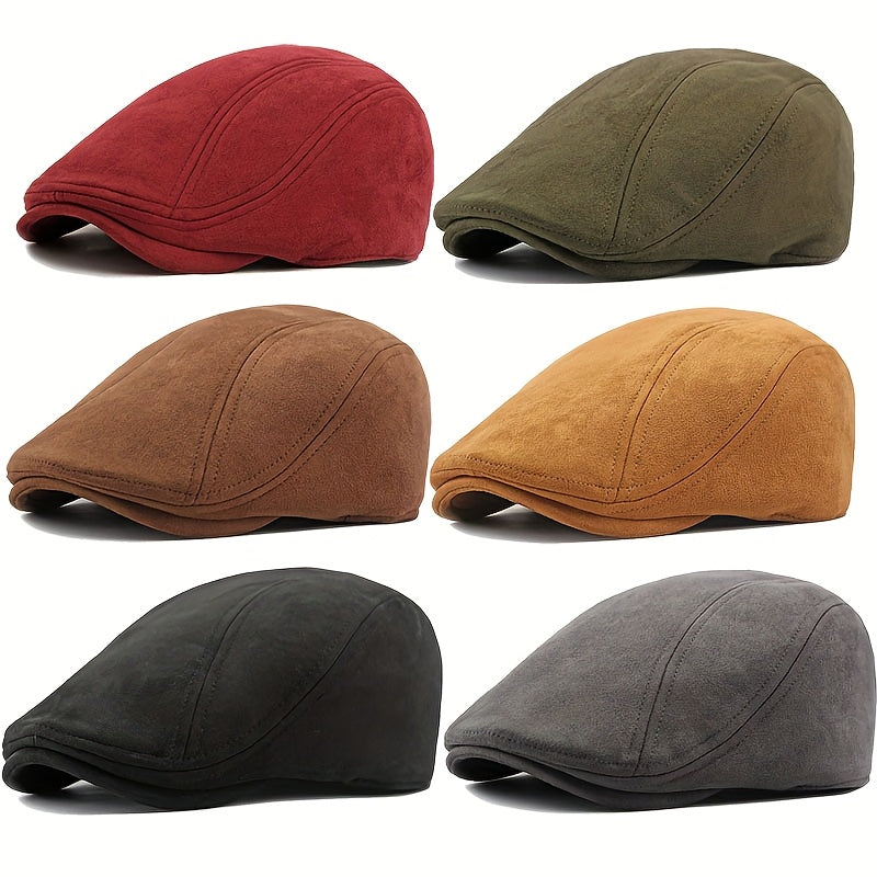Men's & Women's British Retro Suede-Like Flat Cap - Adjustable Newsboy Beret Hat with Pull String Closure, Lightweight Driving Cap for Weddings, Events & Formal Wear (Multi-Color Options: Burgundy, Olive, Brown, Tan, Grey, Bl