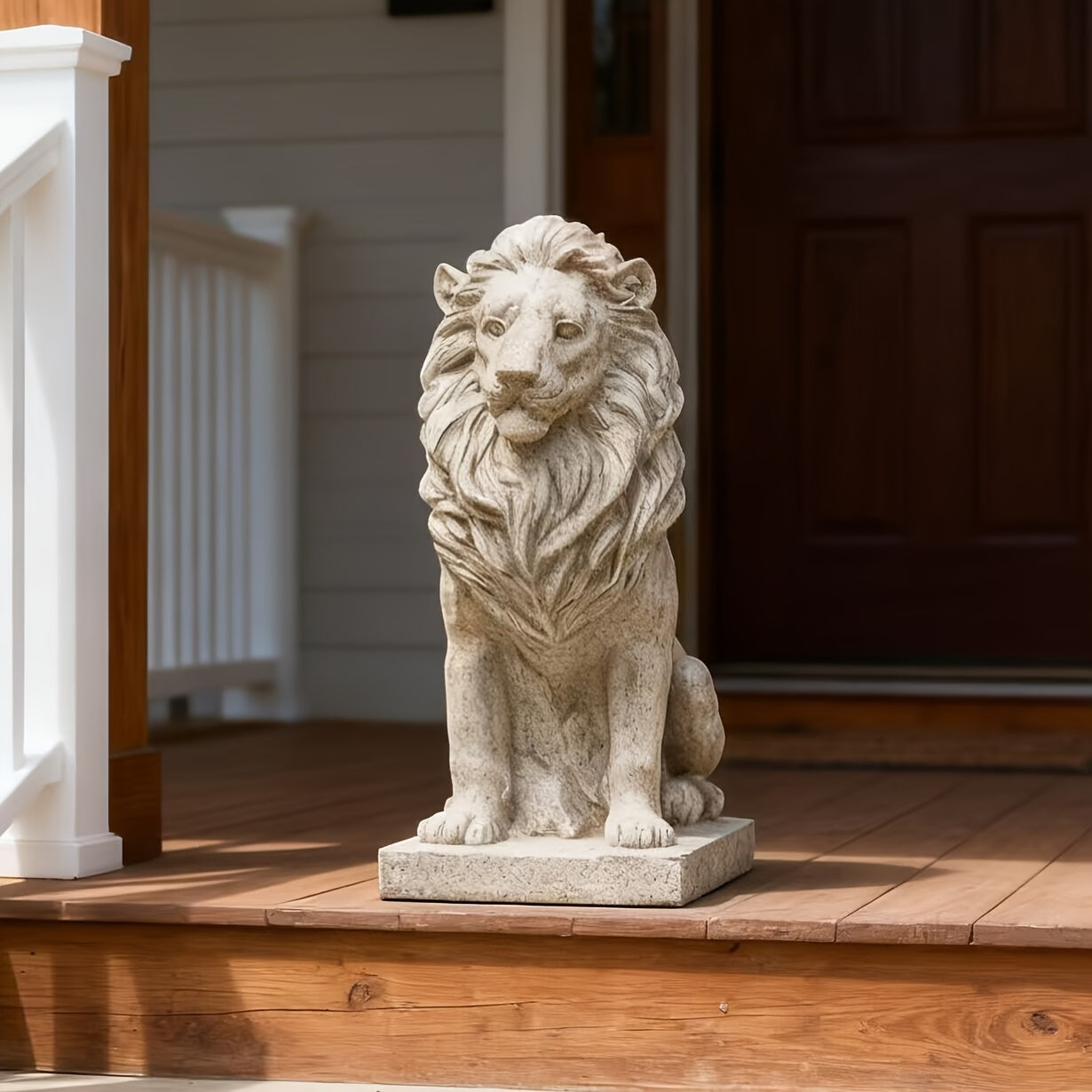 15in Large Metal Lion Statue - Majestic Sitting Lion Sculpture, Ornate -Standing Lion Cub Guardian for Garden,, Villa Entrance - Outdoor/ Animal Statue, Christmas Housewarming Gift (Durable Metal Lion Figurine)