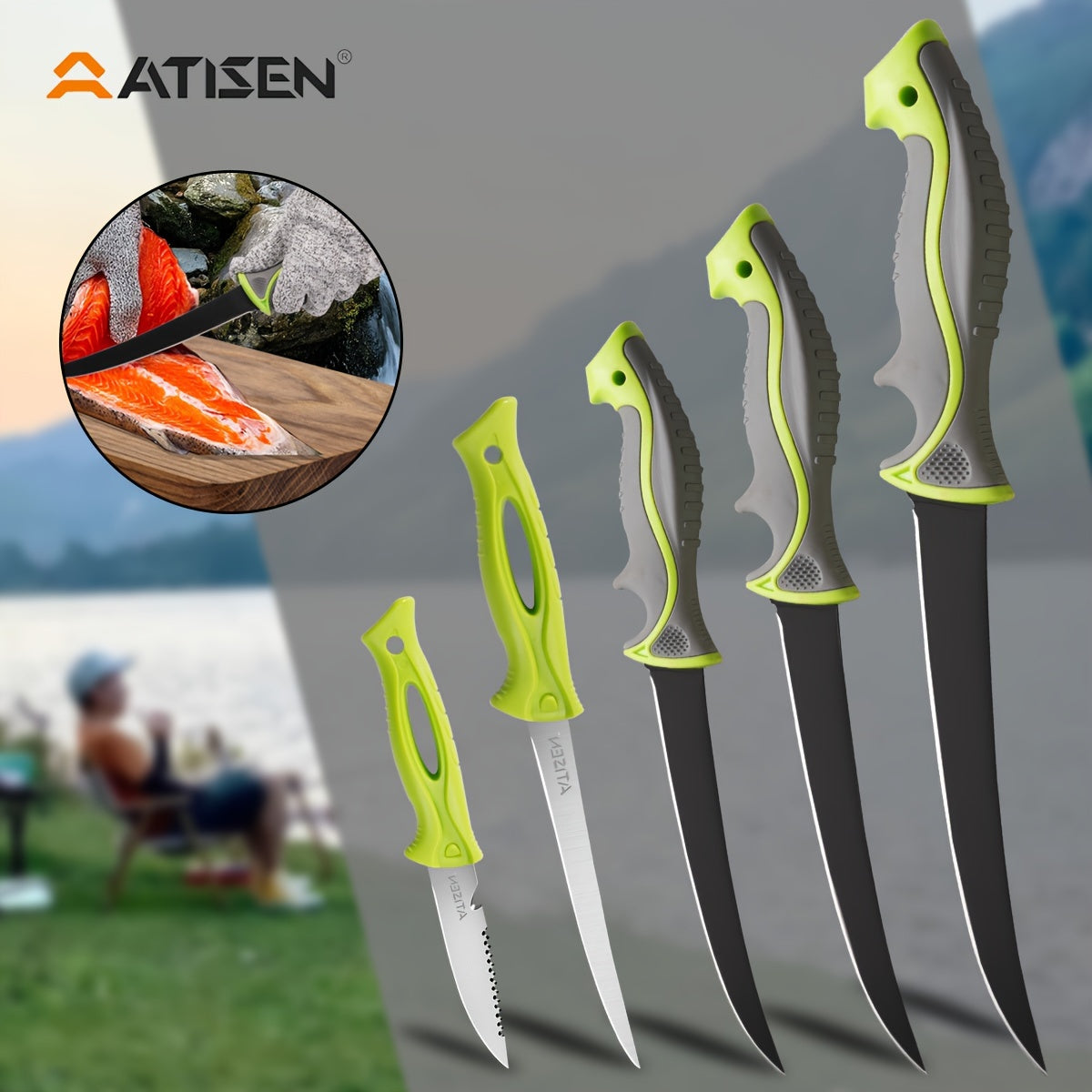 ATISEN 10/16pcs Professional Fishing Knife Set, Fish Angle Knife Set - for Filleting And Boning Fish, Dishwasher Safe - Filleting Knife, Road Runner Pliers, Fish Lip Gripper, Knife Sharpener, Retractable S-Buckle W/Harness Gi