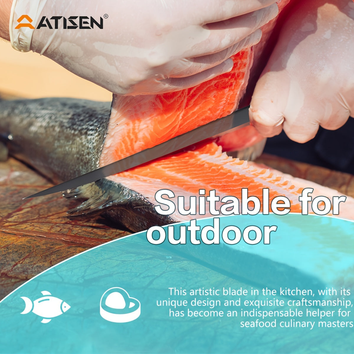 ATISEN 8pcs Fish Horn Knife Set, Fishing Set, Filleting Knife, Cutting Gloves, Cleaning Sponge, Fishing Line Cutter with Stretching Cord Loss Prevention, Wilderness Survival Knife, Outdoor Camping Supplies, Suitable Gifts for