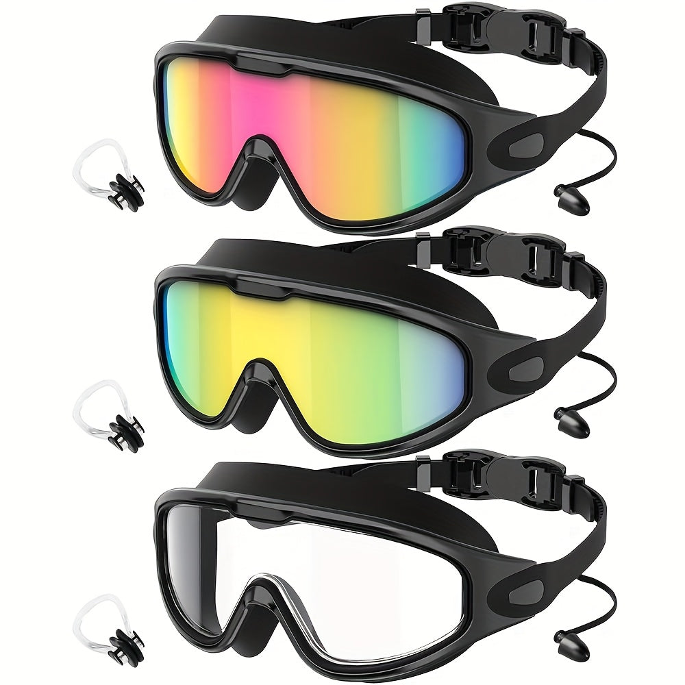3pcs NSSIW Trendy Retro Adult Large Frame Casual Swimming Goggles Men's Women's Universal Plain Swimming Goggles Goggles - Casual Goggles Swimming Goggles