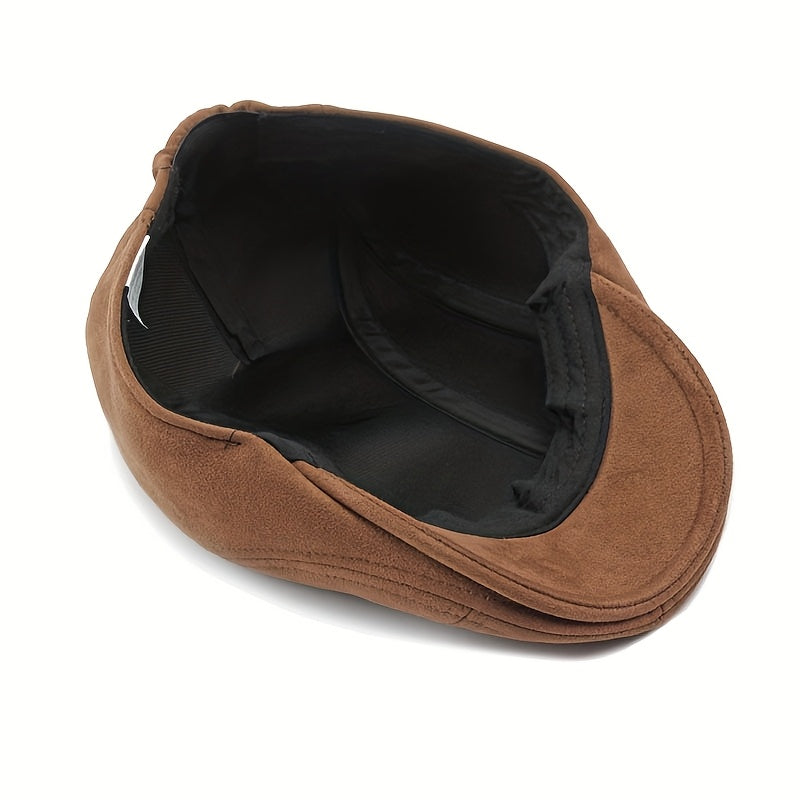 Men's & Women's British Retro Suede-Like Flat Cap - Adjustable Newsboy Beret Hat with Pull String Closure, Lightweight Driving Cap for Weddings, Events & Formal Wear (Multi-Color Options: Burgundy, Olive, Brown, Tan, Grey, Bl