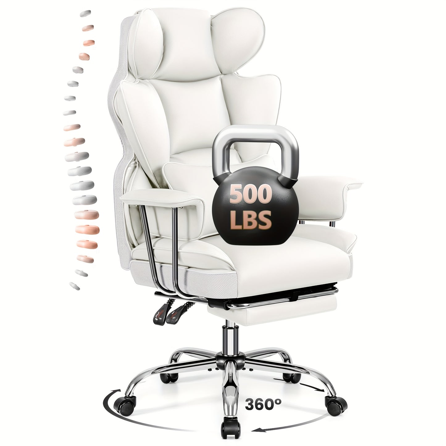 Actflame 500LBS Big And Tall Ergonomic Office Chair- Executive High-Back Leather Office Desk Chair for Plus-Size Users with Lumbar Support& Footrest- Perfect for Home Office | Back to School