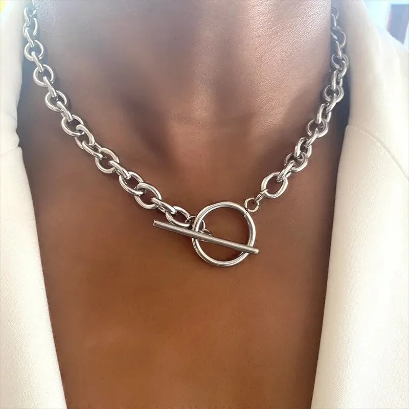 Fashion New Chunky Chain Necklace Women Simple Toggle Clasp Stainless Steel Chain Necklace For Halloween and Christmas Gifts