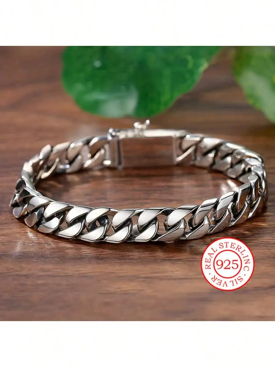 Unisex Sterling Silver Bracelet - Vintage Cuban Link Chain, Hypoallergenic Jewelry for Men & Women, Ultimate Gift Idea