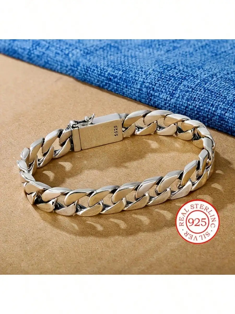 Unisex Sterling Silver Bracelet - Vintage Cuban Link Chain, Hypoallergenic Jewelry for Men & Women, Ultimate Gift Idea