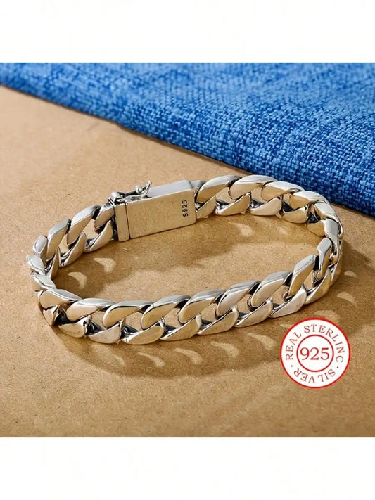 Unisex Sterling Silver Bracelet - Vintage Cuban Link Chain, Hypoallergenic Jewelry for Men & Women, Ultimate Gift Idea