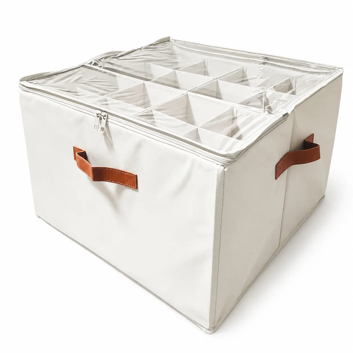 Fabric Shoe Storage Organizer Bin with Clear Cover, Multi-Compartment Vertical Shoe Storage Box with Handles, Space Saving Closet Organizer Container for Sneakers Heels Flats