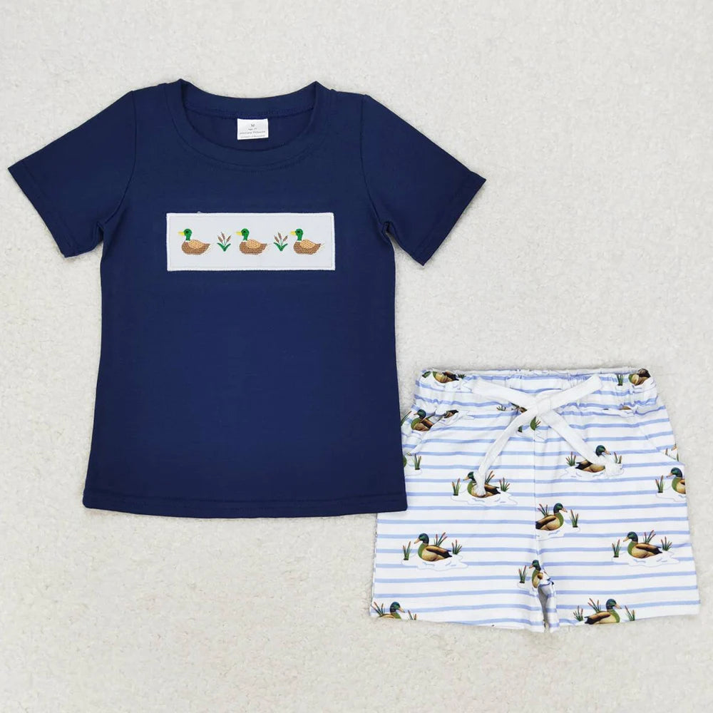 New Fashion Baby Boys Clothes Khaki Camo Embroidery Duck Short Sleeve Shirts Shorts Clothes Sets Boutique Boys Clothes Outfits