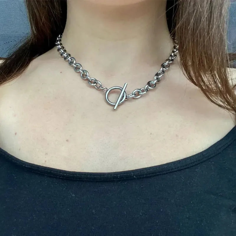 Fashion New Chunky Chain Necklace Women Simple Toggle Clasp Stainless Steel Chain Necklace For Halloween and Christmas Gifts