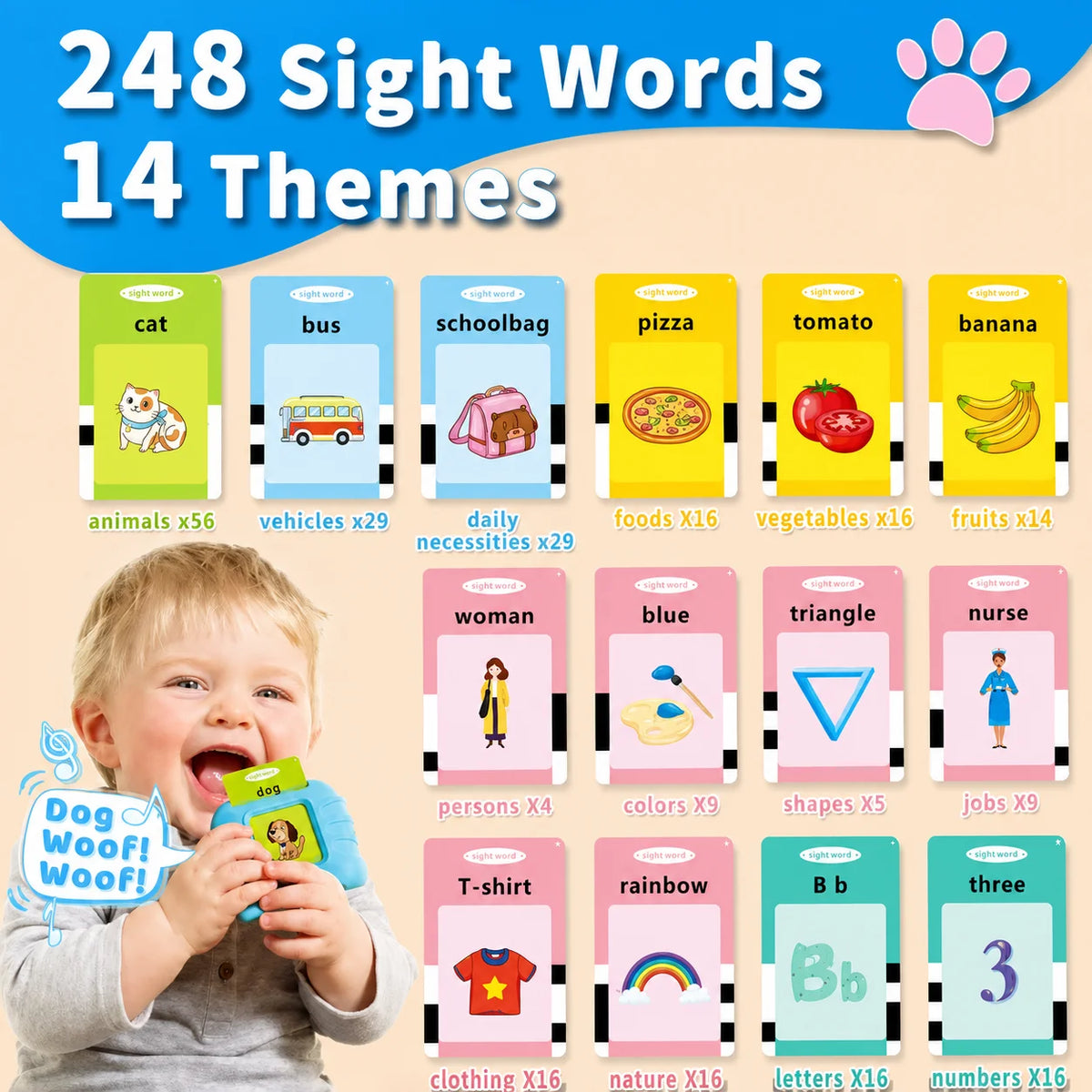 224 Sight Words 112 Cards Toddler Toys Talking Flash Cards for 1 2 3 4 5 6 Year Old Boys and Girls, Autism Sensory Toys for Autistic Children, Learning Educational Montessori Speech Therapy Kids Gifts