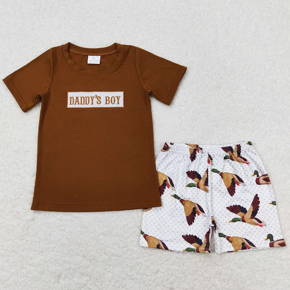 New Fashion Baby Boys Clothes Khaki Camo Embroidery Duck Short Sleeve Shirts Shorts Clothes Sets Boutique Boys Clothes Outfits