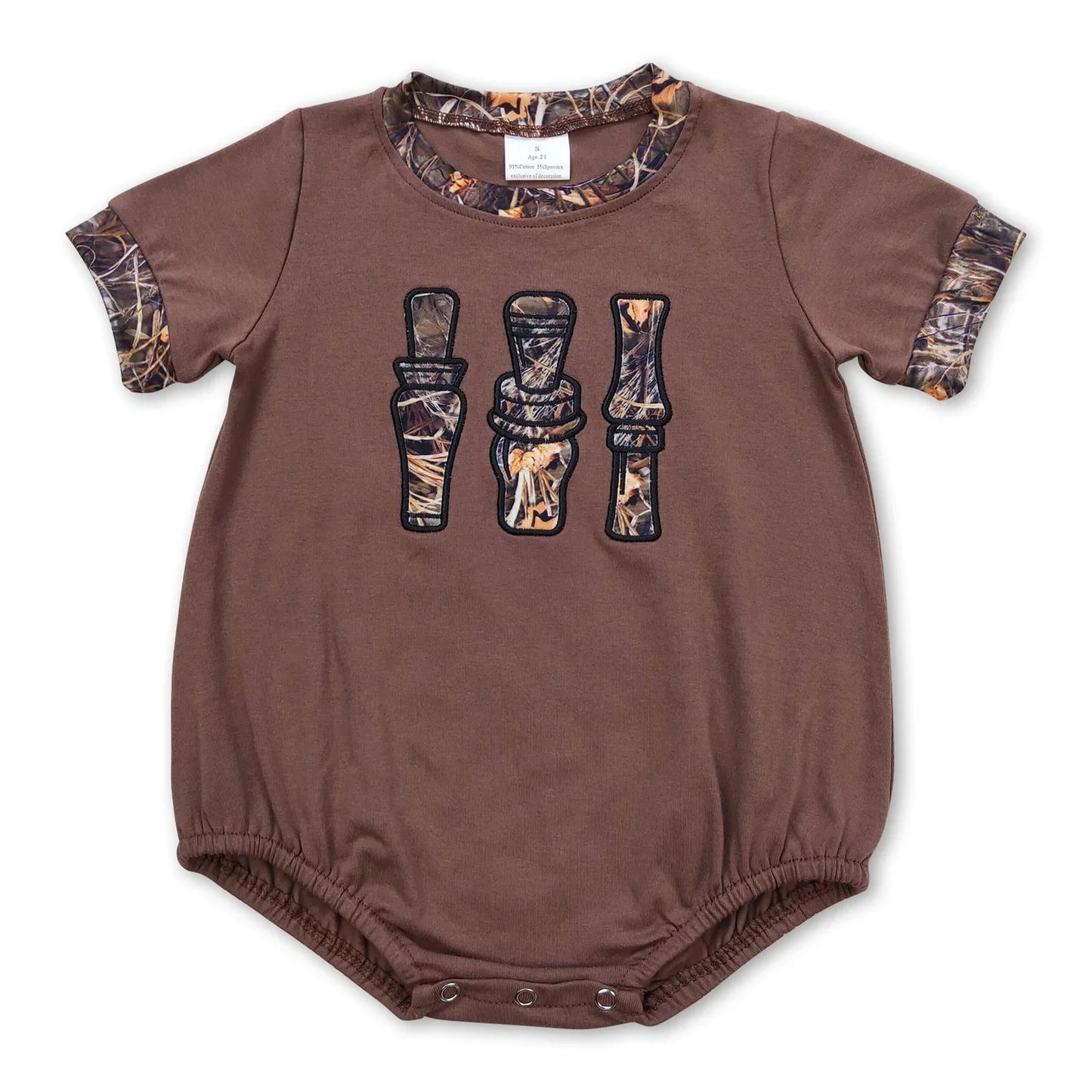 Baby Infant Boys Camo Duck Call Brown Short Sleeve Rompers