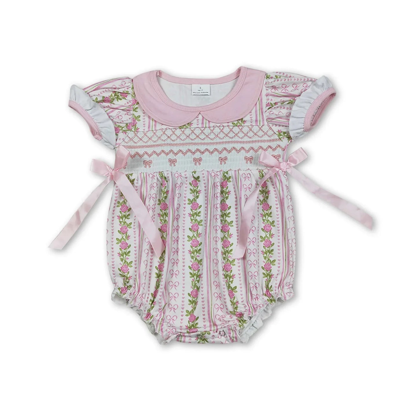 Baby Girls Summer Romper Short Sleeves Pink Bow Floral Print Cute Infant Outfit for Girls