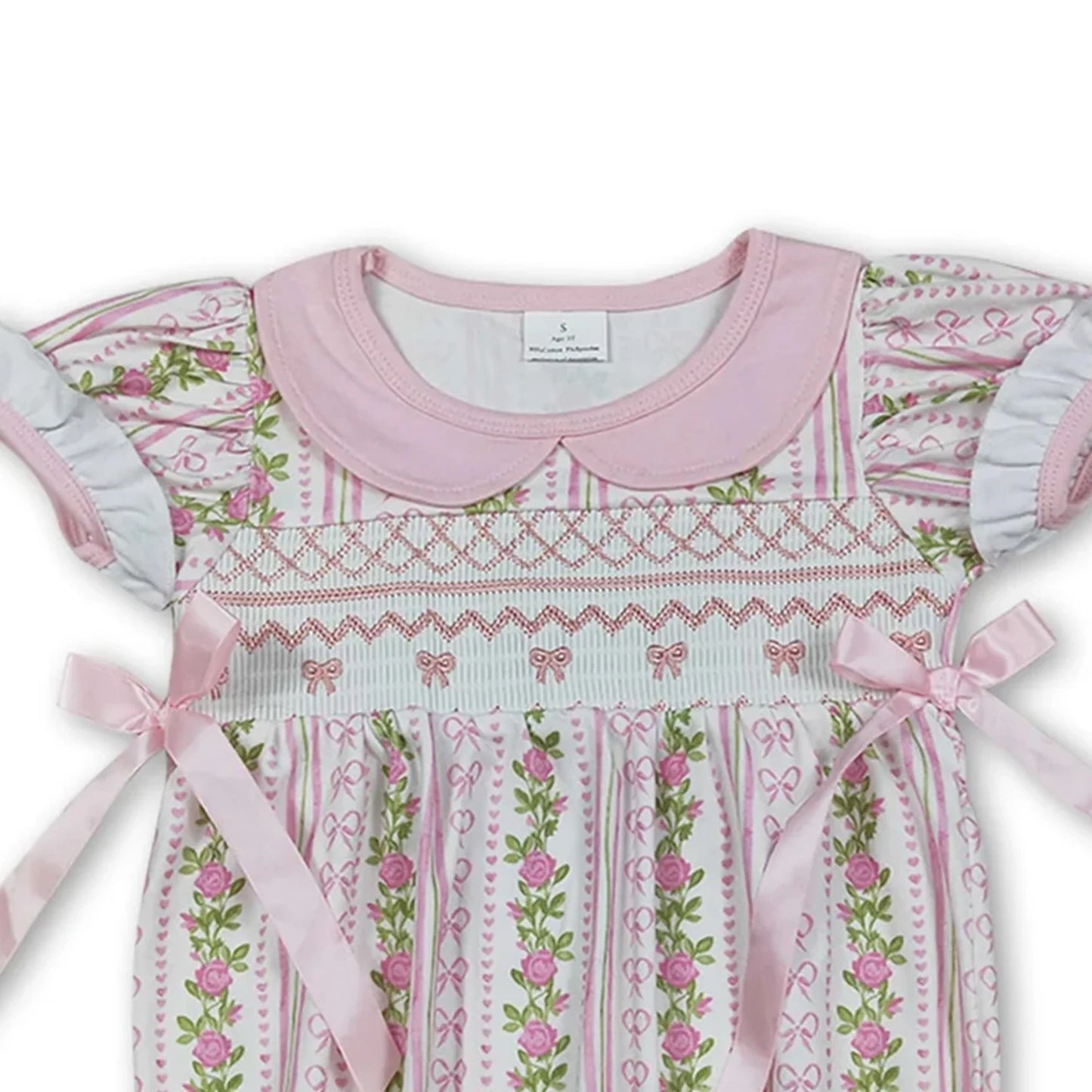 Baby Girls Summer Romper Short Sleeves Pink Bow Floral Print Cute Infant Outfit for Girls