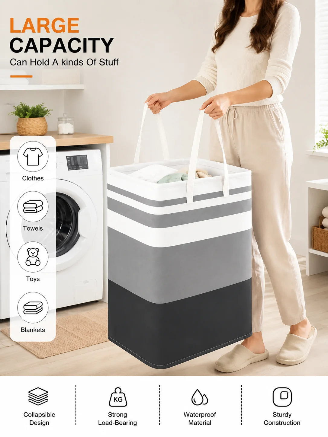 Large Laundry Basket, Collapsible Laundry Hamper for Clothes, Folding Storage Bin Container, High Capacity Wardrobe Clothes Organizer