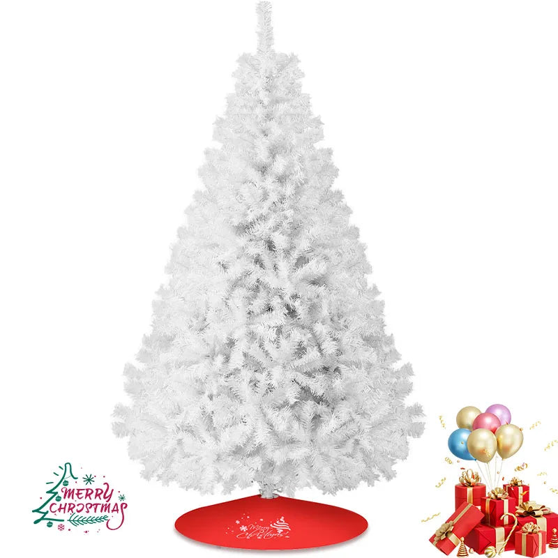 7FT White Christmas Tree with Metal Base – Pre-Lit Fluffy PVC 1000 Branches for Holiday /Xmas Decor, No Ornament