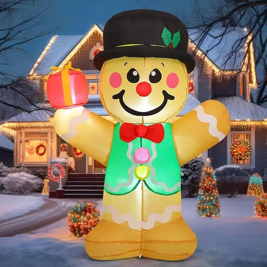 GOOSH 5 FT Christmas Inflatables Gingerbread Man Outdoor Christmas Decorations Blow Up Yard Decor with LED Lights