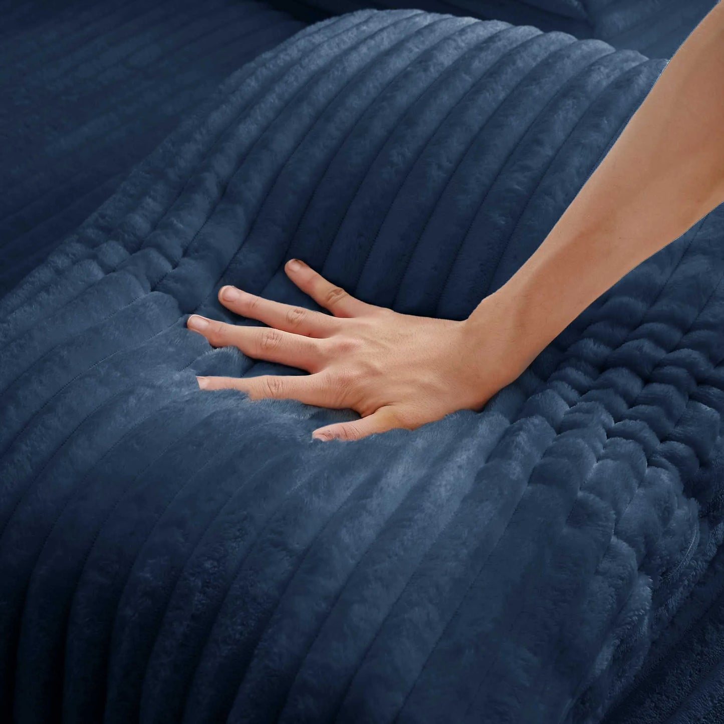 66" Oversized Chaise Lounge Chair Corduroy Oversized Boneless Couch Sofa Bed Reading Chair Sleeper Chaise with 3 Pillows, Blue