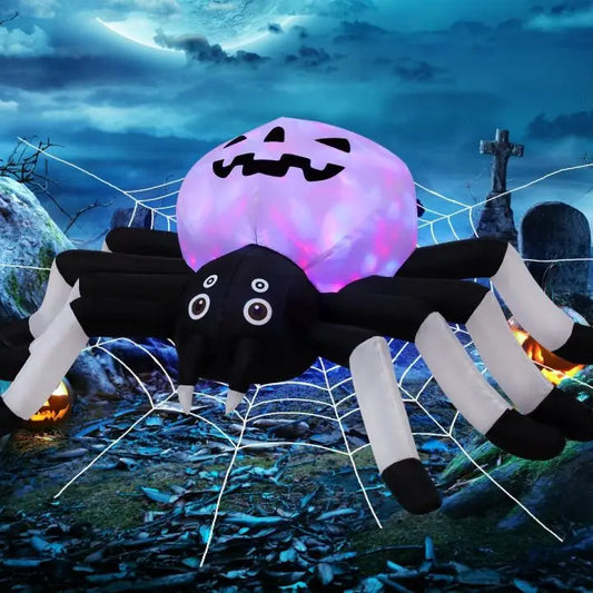 Goosh Inflatables 5FT Light-Up Spider Halloween Inflatable with Pumpkin Head