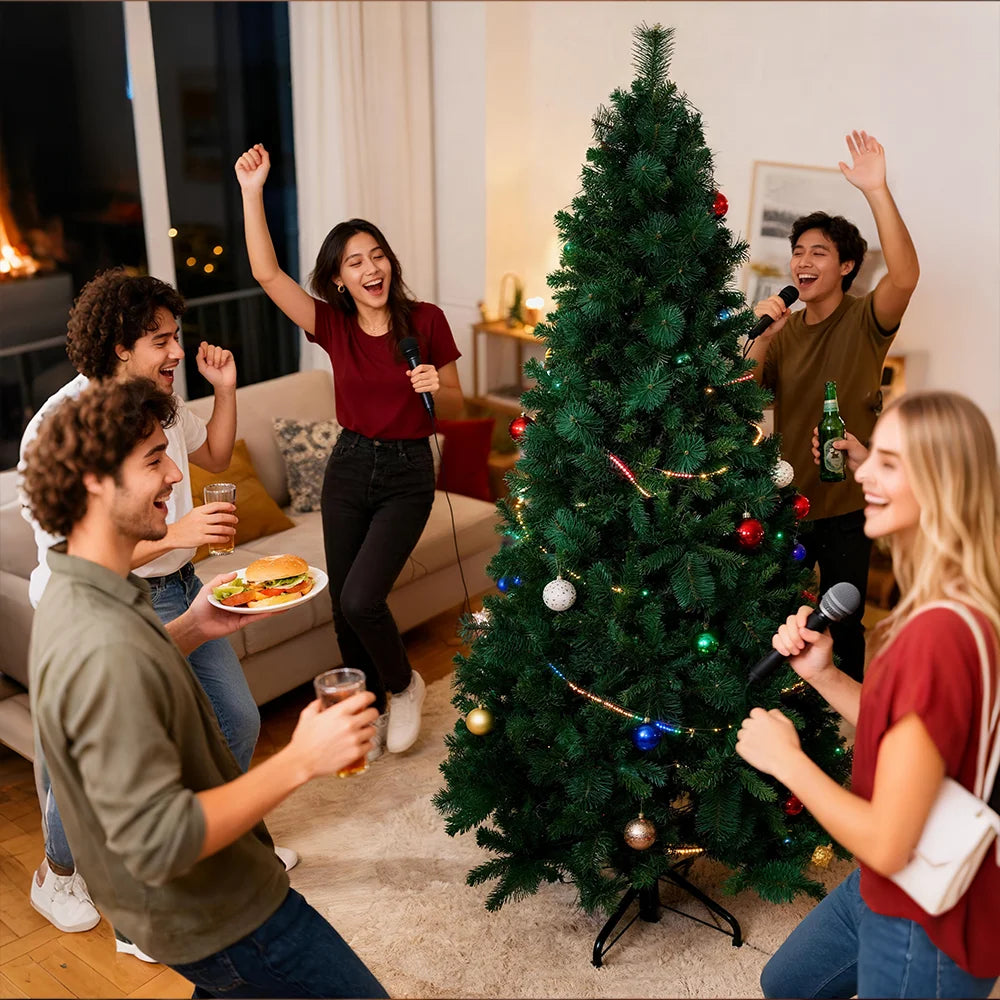 180cm 210cm 240cm Pop Up Christmas Tree Pre-Lit Pine Needle & PVC Mixed Artificial Tree with Iron Base Easy Setup Holiday Decor