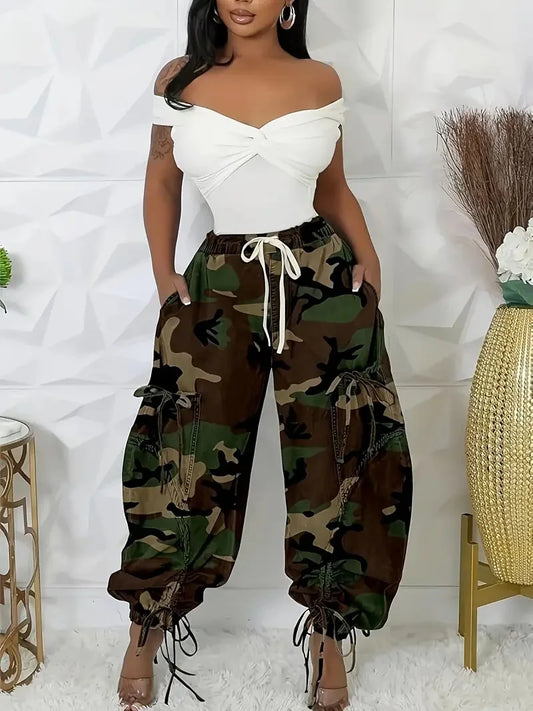 Women's Loose Fit Lace-Up Drawstring Jeans | High Waist Stretchy Legging-Style Casual Pants for Streetwear/Daily Wear S/S Fashio