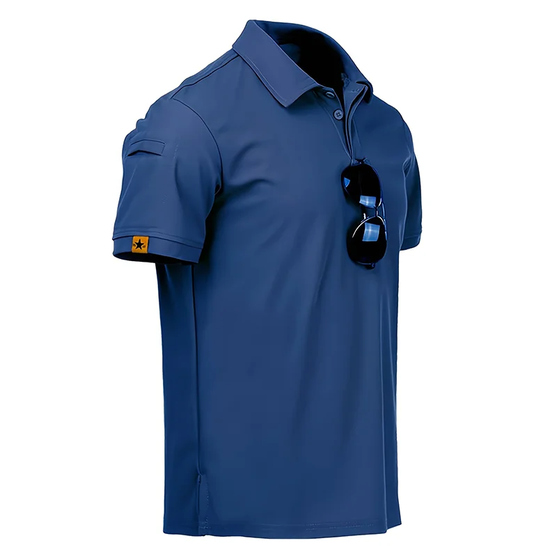 5Pcs Men's Summer Short Sleeve Lapel Shirt Breathable Quick-Drying T-Shirt For Hiking Sports Casual T-Shirt Can Hang Glasses