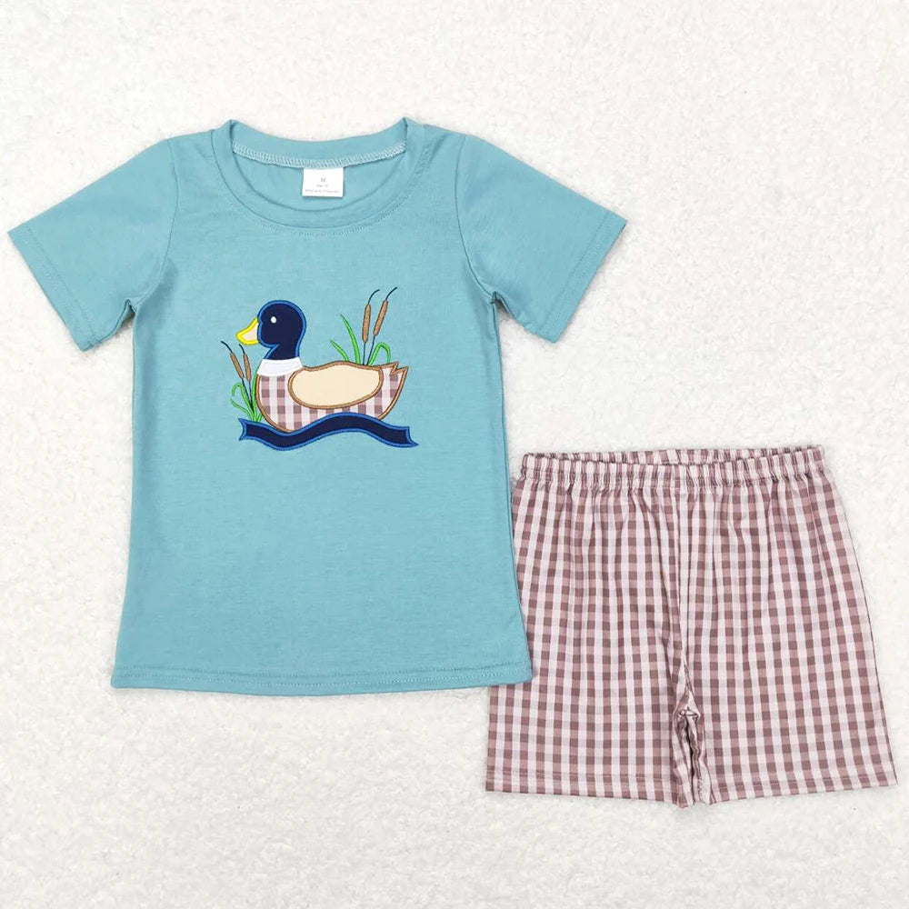 New Fashion Baby Boys Clothes Khaki Camo Embroidery Duck Short Sleeve Shirts Shorts Clothes Sets Boutique Boys Clothes Outfits