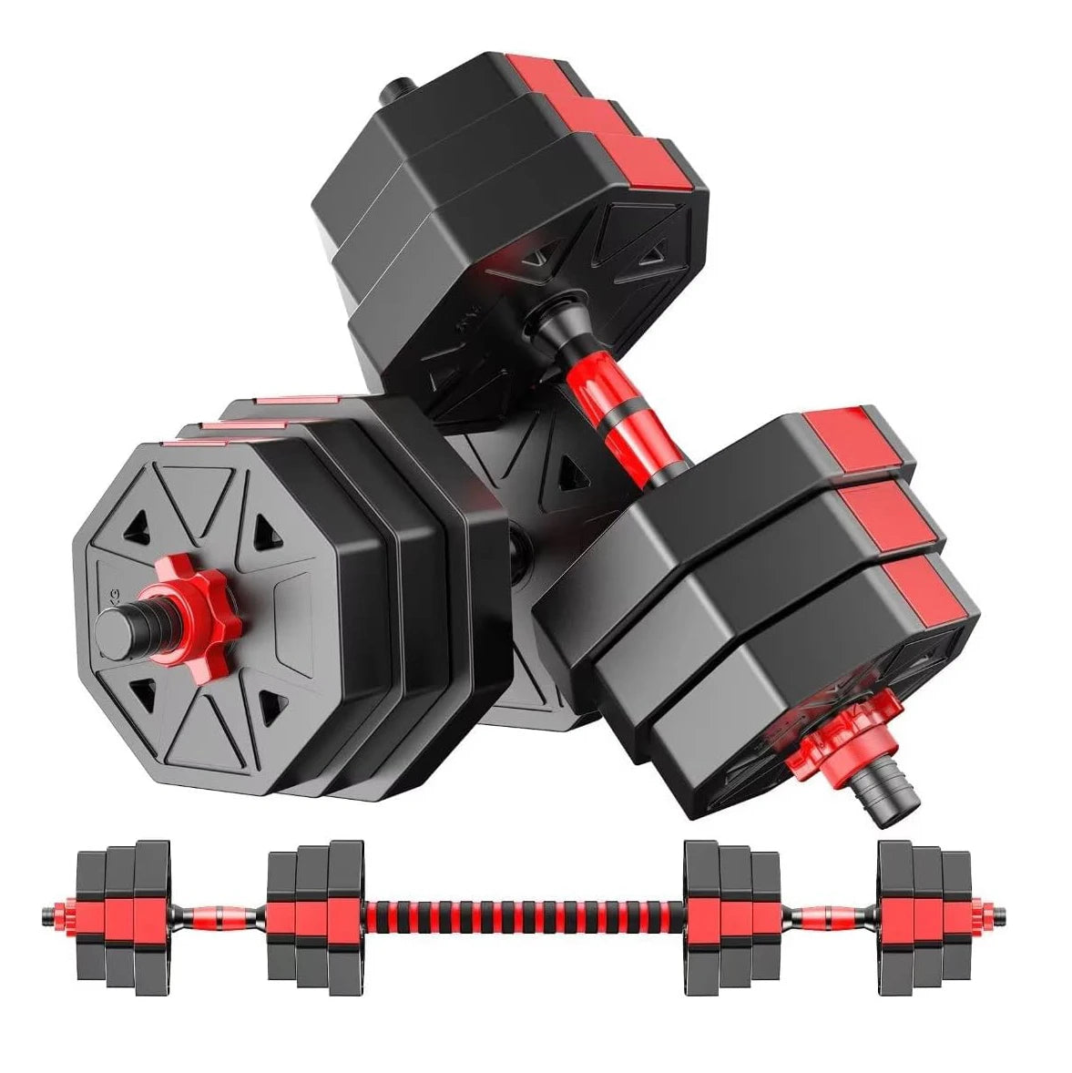 Adjustable Dumbbell to Barbell Fitness Set – 44lbs Anti-Slip Grip, 3-in-1 Home Gym Strength Training Barbell Weight Set