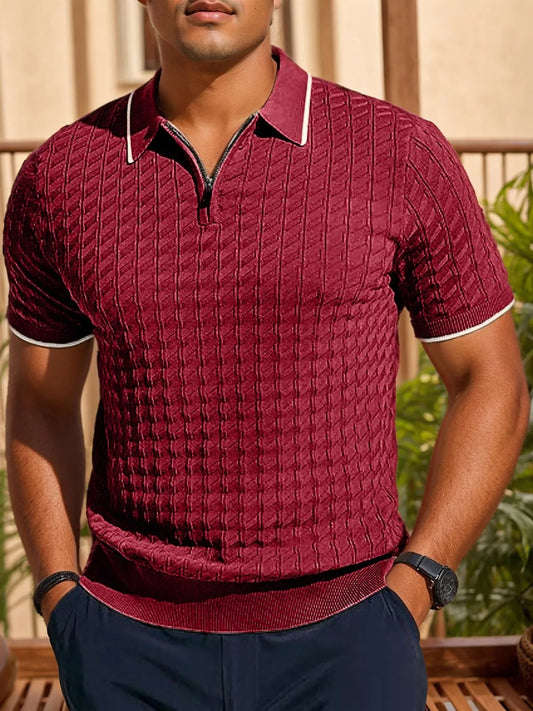 Men's knitted short-sleeved half-zip lapel sweater