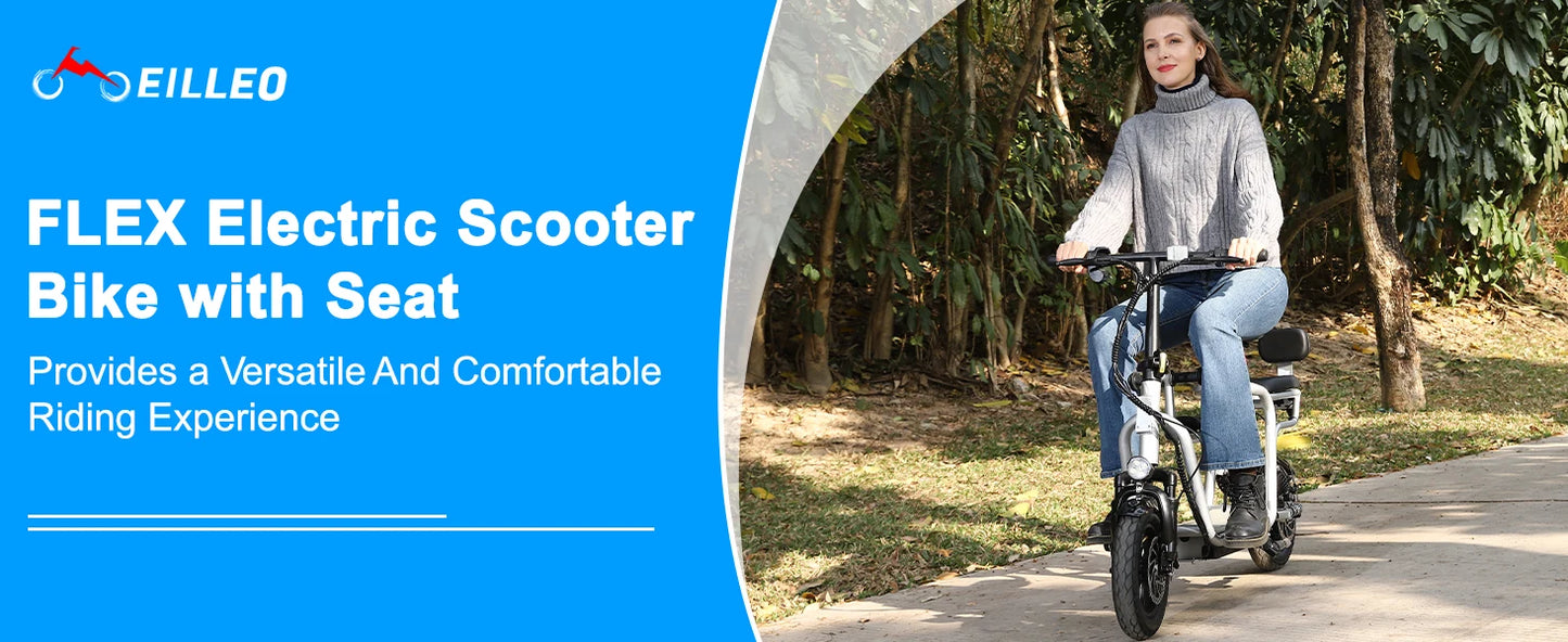 36V E Scooter with Seat,Adults Electric Scooter with 500W Power Motor 17.4mph 20 Mile,with Height Adjustable Seat & Dual Brakes