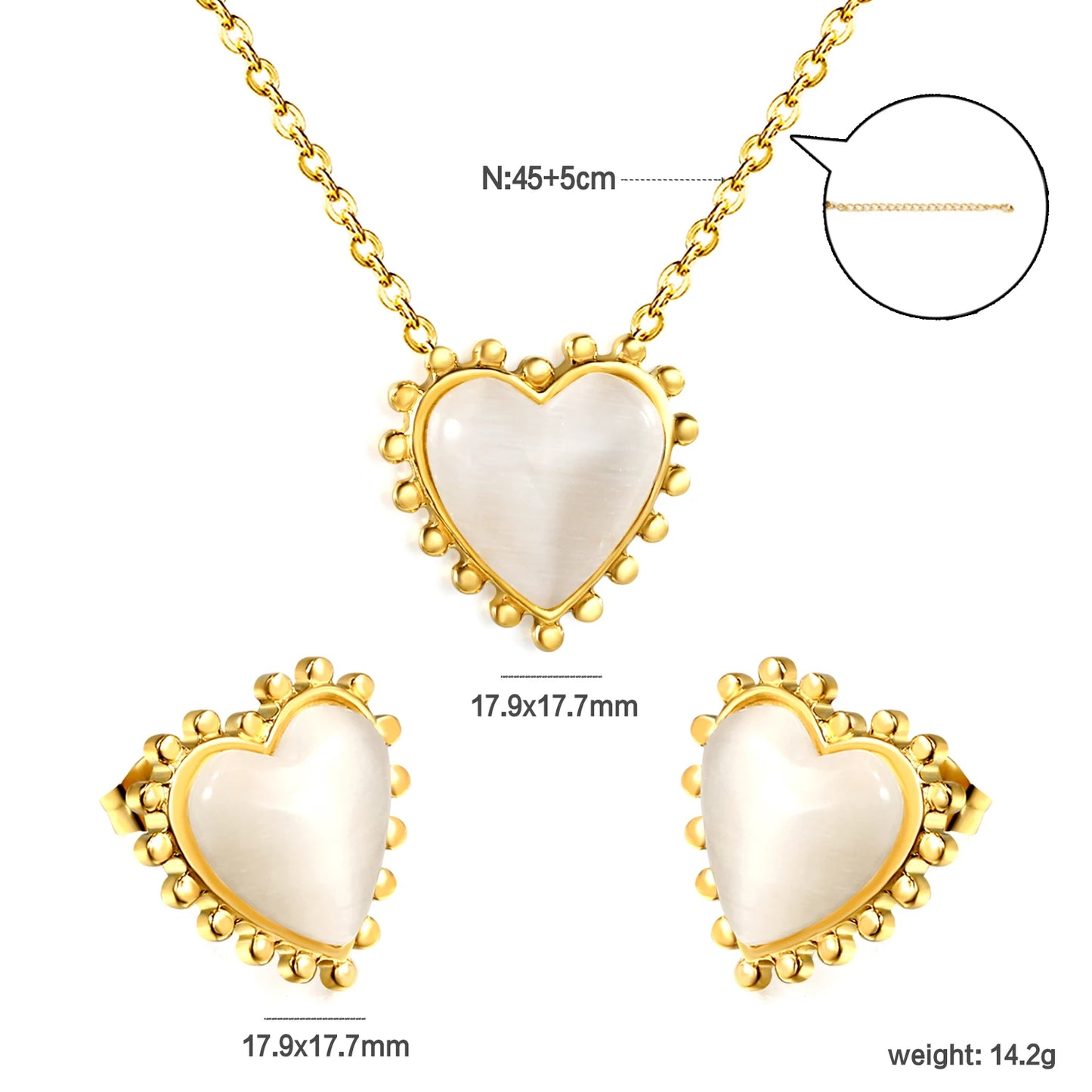 LUXUKISSKIDS Romantic Sweet Heart Jewelry Sets for Woman/Ladies Stainless Steel Love Pendant Peach Hearts Necklace Earrings Gift