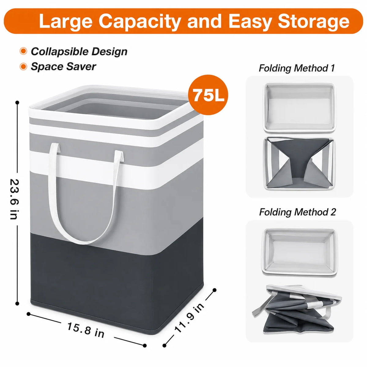 Large Laundry Basket, Collapsible Laundry Hamper for Clothes, Folding Storage Bin Container, High Capacity Wardrobe Clothes Organizer