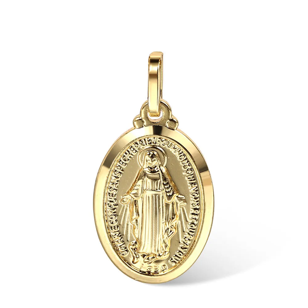 2mm Oval Virgin Mary Pendant Necklace for Men Women Jewelry Trendy Gold Color Box Link Chain Necklace Chain