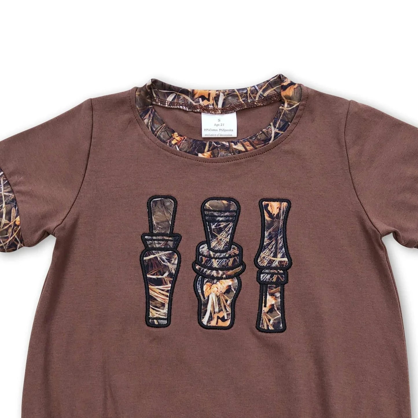 Baby Infant Boys Camo Duck Call Brown Short Sleeve Rompers