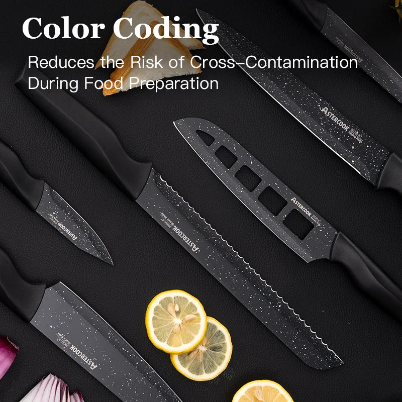 6PCS/ Astercook Knife Set, star Kitchen Knives Sets with Blade Guards, Dishwasher Safe, German High Carbon Stainless Steel