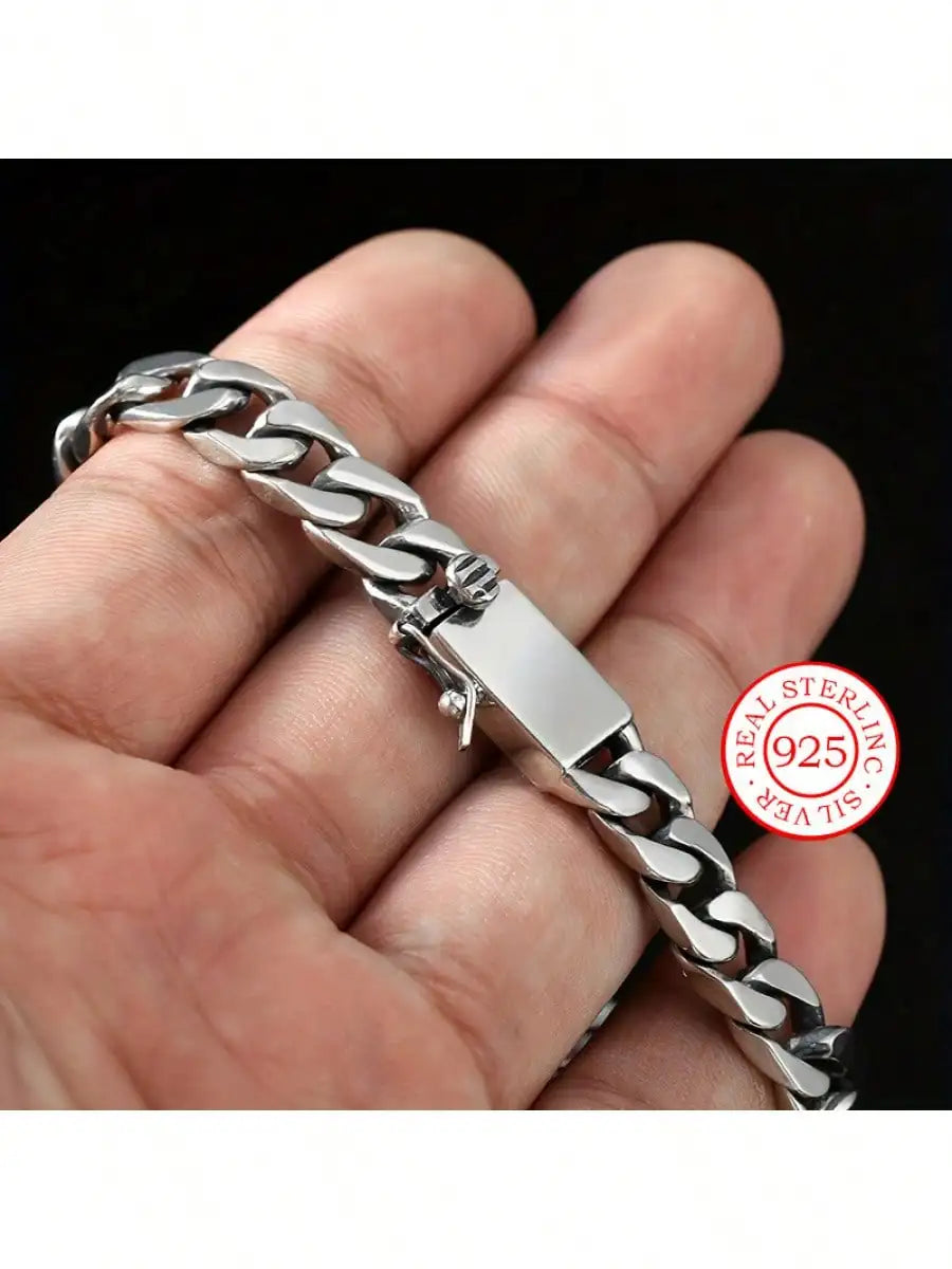 Unisex Sterling Silver Bracelet - Vintage Cuban Link Chain, Hypoallergenic Jewelry for Men & Women, Ultimate Gift Idea