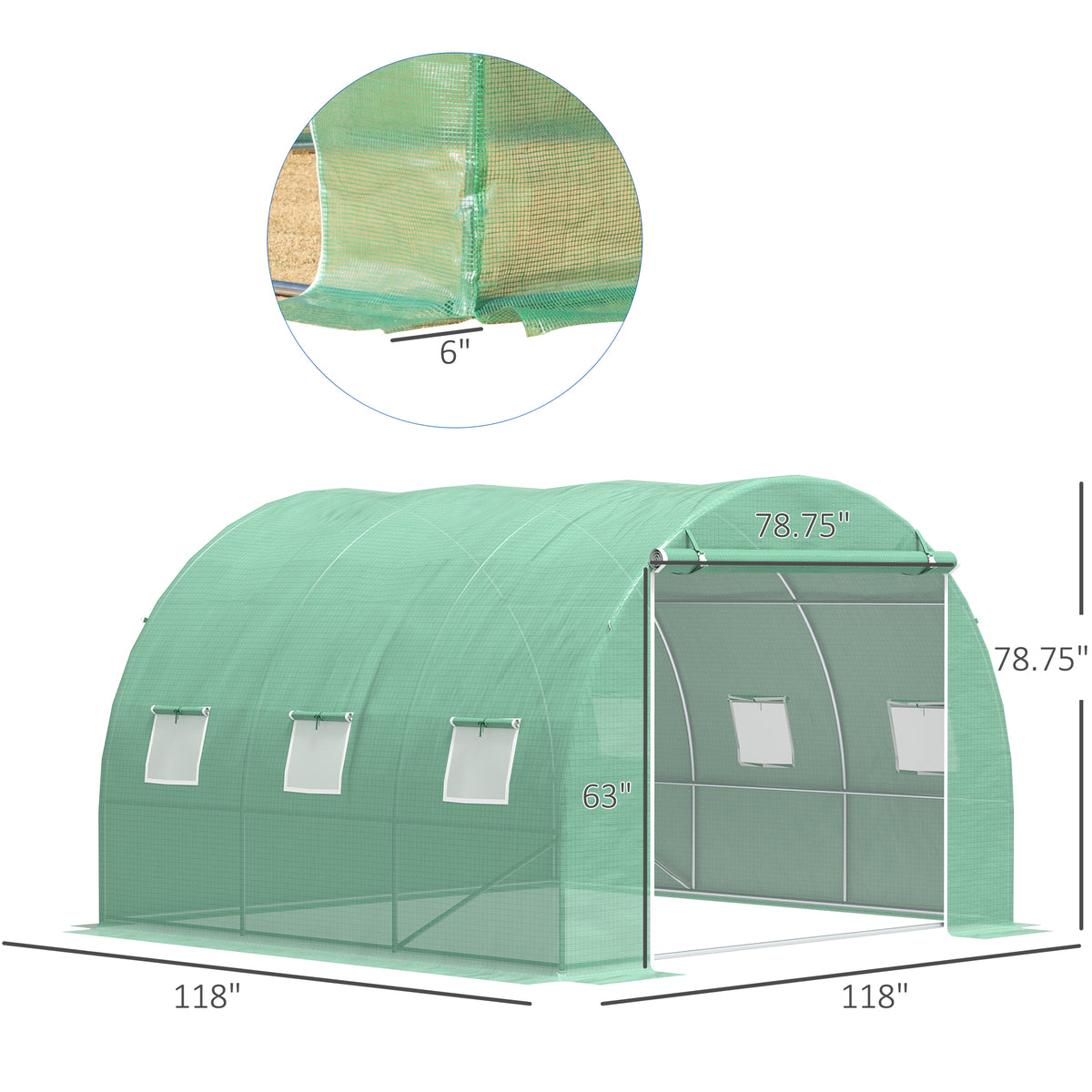 Extra Large 10' X 10' Greenhouse, Arch Greenhouse, Zippered Door, Windows, Green Color