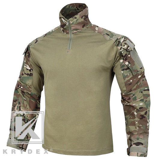 KRYDEX Combat Shirt with Elbow Pads For Hunting Outdoor Tops Tactical Clothes MC Tiger Stripes Shirts