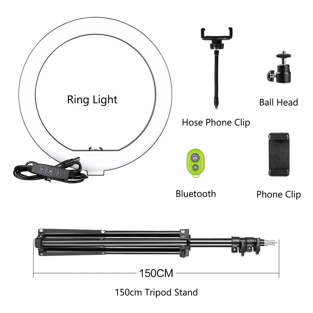 SH 10inch Ring Lamp Photography LED Ring Light Selfie Ring Lighting with Tripod Stand for Smartphone Youtube Makeup Video Studio