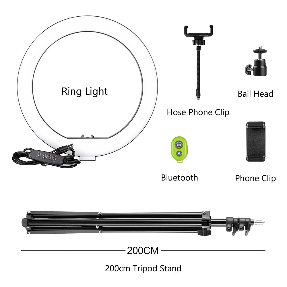SH 10inch Ring Lamp Photography LED Ring Light Selfie Ring Lighting with Tripod Stand for Smartphone Youtube Makeup Video Studio